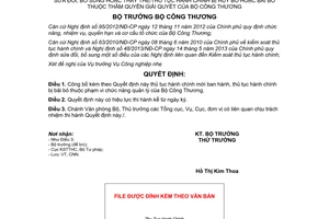 Quyết định 5343/QĐ-BCT 2014 thủ tục hành chính mới được sửa đổi thay thế hủy bỏ thuộc Bộ Công Thương