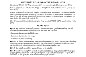 Quyết định 3852/QĐ-UBND 2014 Danh mục cây xanh khuyến khích trồng hạn chế cấm trồng Đà Nẵng