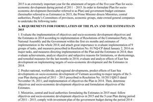 Directive 14/CT-TTg dated 2014 plan for socio-economic development government budget estimates 2015