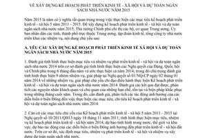 Chỉ thị 14/CT-TTg 2014 Kế hoạch phát triển kinh tế xã hội dự toán ngân sách nhà nước 2015