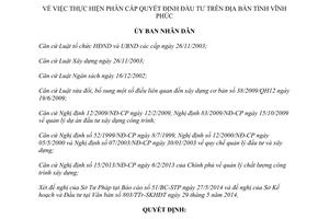 Quyết định 24/2014/QĐ-UBND phân cấp quyết định đầu tư Vĩnh Phúc