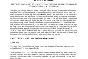 Kế hoạch 72/KH-UBND 2014 cải thiện môi trường kinh doanh nâng năng lực cạnh tranh Thừa Thiên Huế