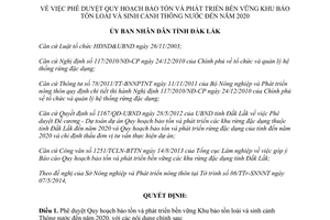 Quyết định 1283/QĐ-UBND 2014 phát triển bền vững Khu bảo tồn loài sinh cảnh Thông nước Đắk Lắk