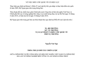 Thông báo hiệu lực Thỏa thuận nông nghiệp bền vững an ninh lương thực Việt Nam Hà Lan