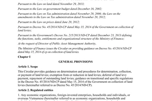 Circular No. 76/2014/TT-BTC providing guidance on Decree No. 45/2014/ND-CP on collection of land levies