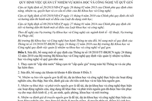 Thông tư 18/2014/TT-BKHCN sửa đổi 18/2010/TT-BKHCN quản lý nhiệm vụ khoa học công nghệ quỹ gen