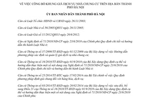 Quyết định 3185/QĐ-UBND 2014 khung giá dịch vụ nhà chung cư Hà Nội