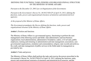 Decree No. 58/2014/ND-CP functions tasks powers organizational structure of The Ministry of Home Affairs