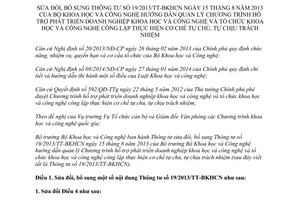 Thông tư 17/2014/TT-BKHCN sửa đổi 19/2013/TT-BKHCN hỗ trợ phát triển doanh nghiệp khoa học công nghệ