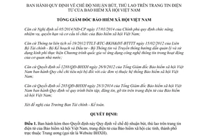 Quyết định 728/QĐ-BHXH 2014 chế độ nhuận bút thù lao trên trang tin điện tử Bảo hiểm xã hội Việt Nam