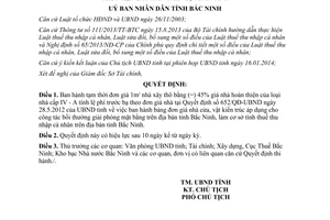 Quyết định 255/2014/QĐ-UBND đơn giá nhà xây thô tính thuế thu nhập cá nhân Bắc Ninh