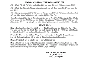 Quyết định 26/2014/QĐ-UBND điều lệ giải thưởng báo chí Bà Rịa Vũng Tàu