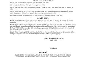 Quyết định 1956/QĐ-UBND 2014 Quy chế tuyển dụng công chức xã phường thị trấn Bình Định