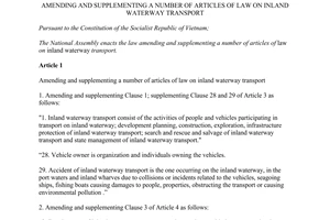 Law No. 48/2014/QH13 amending a number of articles of law on inland waterway transport