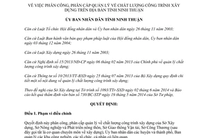 Quyết định 49/2014/QĐ-UBND phân công phân cấp quản lý chất lượng công trình xây dựng Ninh Thuận