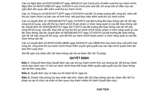 Quyết định 919/QĐ-UBND 2014 thủ tục hành chính thuộc thẩm quyền Sở Giao thông vận tải Lạng Sơn