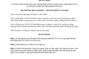 Quyết định 689/QĐ-LĐTBXH 2014 kết quả kiểm định chất lượng dạy nghề 35 cơ sở đã kiểm định 2013