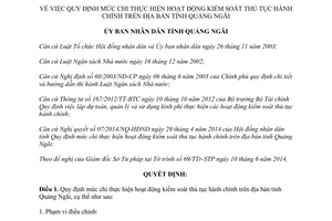 Quyết định 28/2014/QĐ-UBND mức chi kiểm soát thủ tục hành chính Quảng Ngãi