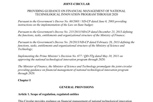 Joint-Circular 79/2014/TTLT-BTC-BKHCN guidance of national technological innovation program 2020