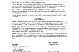 Quyết định 964/QĐ-UBND 2014 thủ tục hành chính sửa đổi bổ sung Sở Thông tin Truyền thông Cà Mau