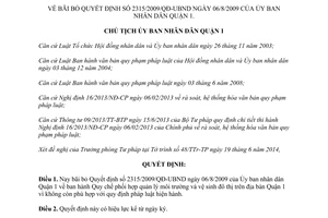 Quyết định 683/QĐ-UBND 2014 bỏ 2315/2009/QĐ-UBND quản lý môi trường vệ sinh Quận 1 Hồ Chí Minh