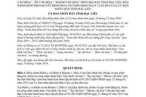 Quyết định 07/2014/QĐ-UBND điều chỉnh công nhận Gia đình Ấp Khóm văn hóa Bạc Liêu 01/2013/QĐ-UBND