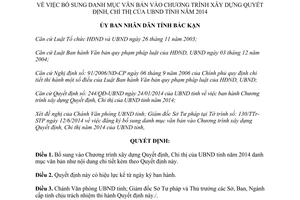 Quyết định 1013/QĐ-UBND 2014 danh mục văn bản xây dựng Quyết định Chỉ thị Ủy ban Bắc Kạn