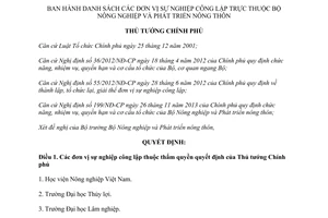 Quyết định 999/QĐ-TTg 2014 danh sách đơn vị sự nghiệp công lập Bộ Nông nghiệp