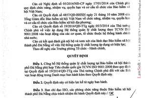 Quyết định 300/QĐ-BHXH 2014 Hệ thống quản lý chất lượng TCVN ISO 9001:2008 Bảo hiểm xã hội Đà Nẵng