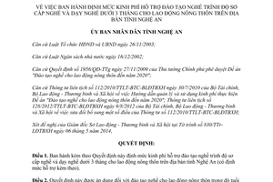 Quyết định 38/2014/QĐ-UBND hỗ trợ đào tạo sơ cấp nghề cho lao động nông thôn Nghệ An