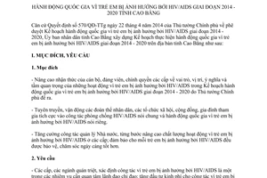 Kế hoạch 1650/KH-UBND hành động vì trẻ em HIV/AIDS 2014 2020 Cao Bằng