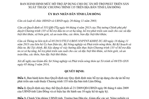 Quyết định 29/2014/QĐ-UBND mức hỗ trợ dự án phát triển sản xuất Chương trình 135 Lâm Đồng