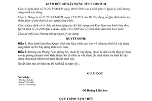 Quyết định 66/QĐ-SXD 2014 Quy trình tạm thời thẩm tra thiết kế xây dựng công trình Kon Tum