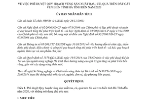 Quyết định 1742/QĐ-UBND năm 2014 vùng sản xuất rau củ quả đất cát ven biển Hà Tĩnh đến năm 2020