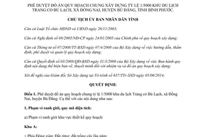 Quyết định 1334/QĐ-UBND 2014 phê duyệt quy hoạch chung khu du lịch Trảng cỏ Bù Lạch Bình Phước