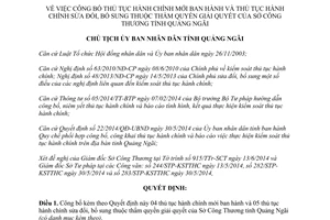 Quyết định 893/QĐ-UBND thủ tục hành chính thuộc thẩm quyền giải quyết sở công thương Quảng Ngãi 2014