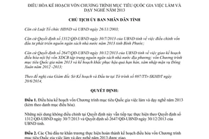 Quyết định 1335/QĐ-UBND 2014 điều hòa vốn mục tiêu Quốc gia việc làm dạy nghề 2013 Bình Phước