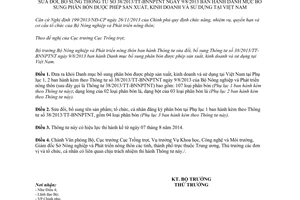Thông tư 19/2014/TT-BNNPTNT sửa đổi 38/2013/TT-BNNPTNT Danh mục phân bón sản xuất kinh doanh