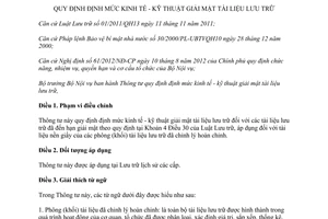 Thông tư 05/2014/TT-BNV định mức kinh tế kỹ thuật giải mật tài liệu lưu trữ