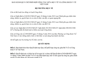 Quyết định 2273/QĐ-BYT năm 2014 Quy chế phối hợp công tác giữa Bộ Y tế Công đoàn Y tế Việt Nam