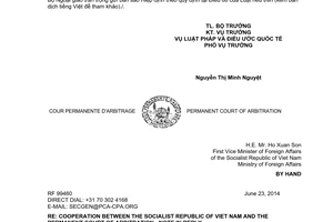 Thông báo hiệu lực Công hàm trao đổi hợp tác giữa Việt Nam Tòa Trọng tài thường trực