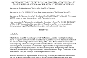 Resolution No. 76/2014/QH13 on the achievement of the sustainable poverty reduction goal 2020