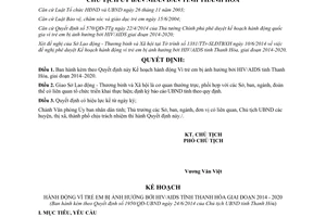 Quyết định 1950/QĐ-UBND 2014 Kế hoạch hành động Vì trẻ em bị ảnh hưởng HIV/AIDS Thanh Hóa 2014 2020