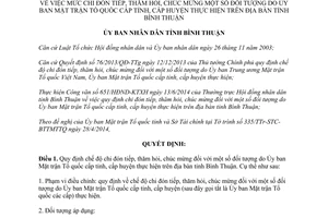 Quyết định 25/2014/QĐ-UBND mức chi đón tiếp thăm hỏi chúc mừng Ủy ban Mặt trận Tổ quốc Bình Thuận