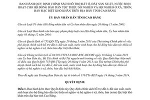 Quyết định 15/2014/QĐ-UBND hỗ trợ đất dân tộc thiểu số nghèo Cao Bằng