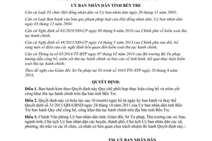 Quyết định 15/2014/QĐ-UBND công bố niêm yết công khai thủ tục hành chính Bến Tre