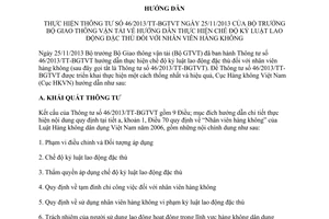 Hướng dẫn 2202/HD-CHK 2014 thực hiện 46/2013/TT-BGTVT kỷ luật lao động đặc thù nhân viên hàng không