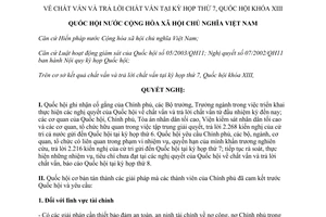 Nghị quyết 75/2014/QH13 chất vấn trả lời chất vấn tại kỳ họp thứ 7 Quốc hội khóa XIII