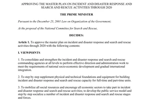 Decision No. 1041/QD-TTg 2014 plan on incident and disaster response search and rescue activities 2020