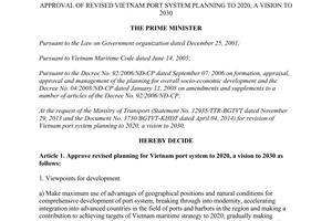 Decision No. 1037/QD-TTg 2014 approval of revised vietnam port system planning to 2020 2030